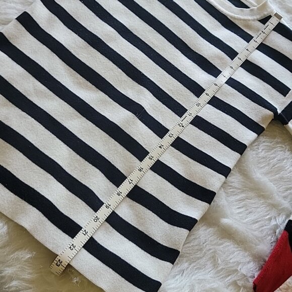 MESH + LACE Black Cream Striped Contrast Red Cuff Crewneck Knit Boho Sweater XS - Picture 8 of 9
